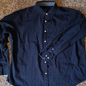 Madison James Dark Blue Striped Button Down Shirt